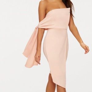 Nude Tie Detail Wrap Front Bandeau Midi Dress